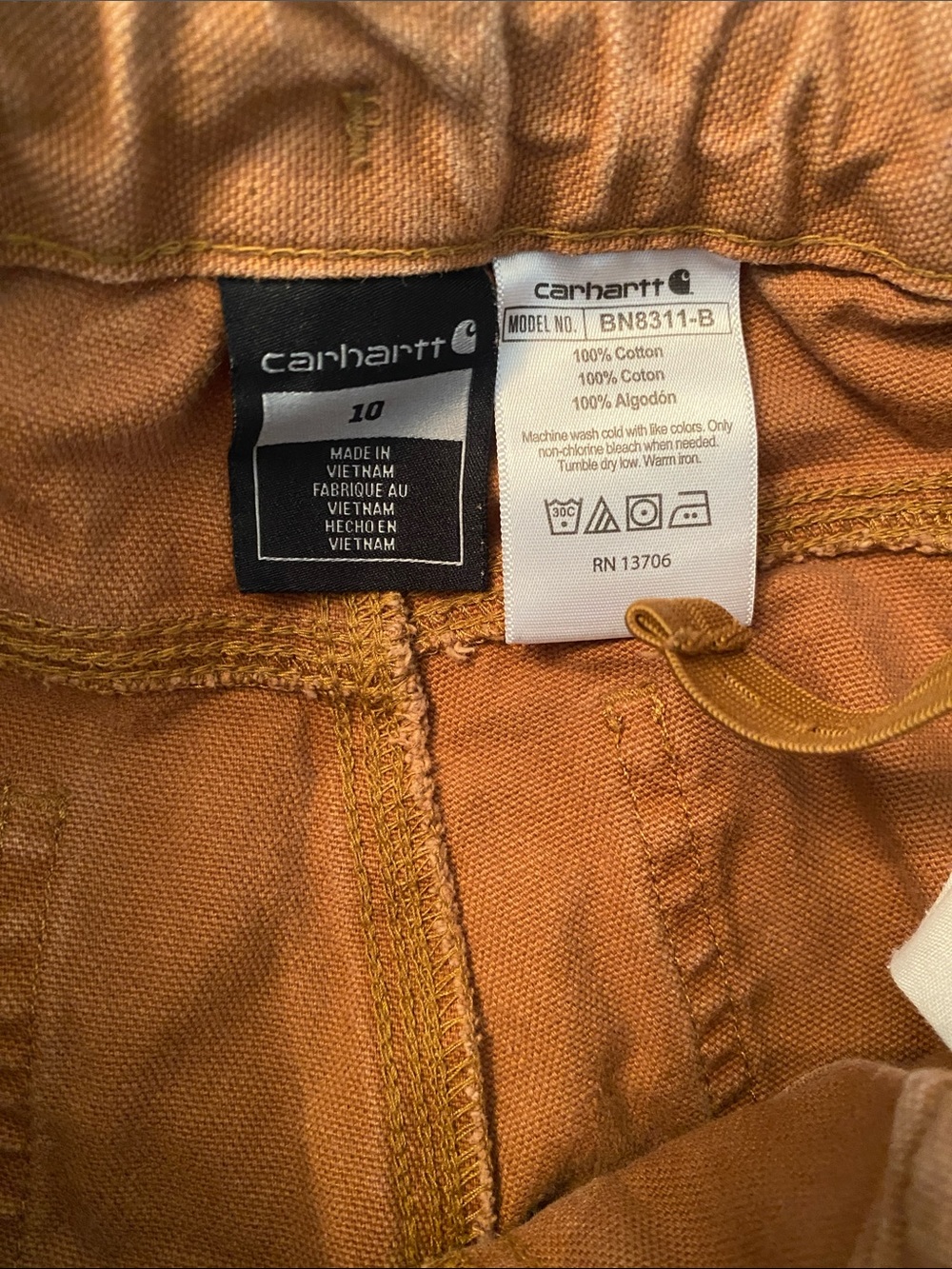 Kids Carhartt canvas carpenter work pants size 10 Brown color - Picture 6 of 8